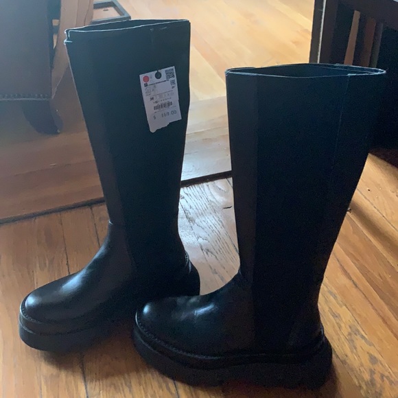 Zara chunky leather platform boots sz 36